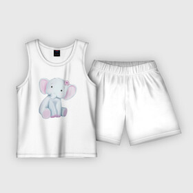 Детская пижама с шортами хлопок с принтом Милый Слонёнок Сидит С Цветком в Белгороде,  |  | animals | beast | cute | животные | звери | милый | слон | слонёнок