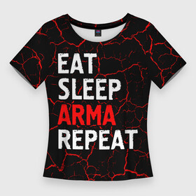 Женская футболка 3D Slim с принтом Eat Sleep ARMA Repeat + Трещины в Белгороде,  |  | arma | eat sleep arma repeat | logo | арма | игра | игры | лого | логотип | мрамор | символ | трещины
