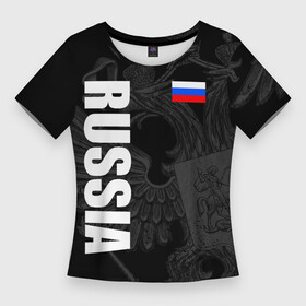 Женская футболка 3D Slim с принтом RUSSIA  BLACK EDITION в Белгороде,  |  | z | zapobedy | zaпобеду | армия | де | за победу | запобеду | корреспонденция | обозначение | патриот | патриотизм | россия | рт | русские войска | спецоперация | телевидение