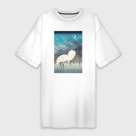 Платье-футболка хлопок с принтом Egrets and Reeds in Moonlight в Белгороде,  |  | japan | ohara koson | искусство | охара косон | птицы | цапля | япония | японская культура