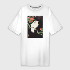 Платье-футболка хлопок с принтом Cockatoo and Pomegranate в Белгороде,  |  | japan | ohara koson | винтаж | искусство | картины | культура японии | охара косон | попугай | птицы | япония | японская культура