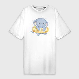 Платье-футболка хлопок с принтом Милый Слонёнок С Плавательным Кругом в Белгороде,  |  | animals | beast | cute | животные | звери | милый | слон | слонёнок