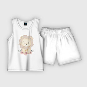 Детская пижама с шортами хлопок с принтом Милый Львёнок С Цветами в Белгороде,  |  | animals | beast | cute | lion | животные | звери | лев | львёнок