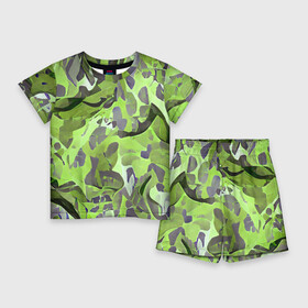 Детский костюм с шортами 3D с принтом Green breeze в Белгороде,  |  | Тематика изображения на принте: art | camouflage | colors | gray | green | military | pattern | soldier | war | военный | зеленый | камуфляж | маскировка | паттерн | серый | солдат | узор