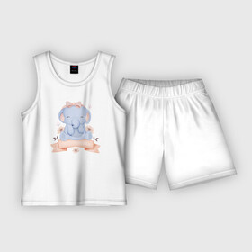 Детская пижама с шортами хлопок с принтом Милый Слонёнок Сидит С Цветами в Белгороде,  |  | animals | beast | cute | животные | звери | милый | слон | слонёнок