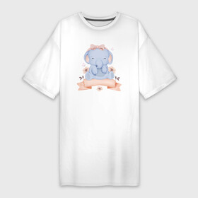 Платье-футболка хлопок с принтом Милый Слонёнок Сидит С Цветами в Белгороде,  |  | animals | beast | cute | животные | звери | милый | слон | слонёнок