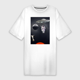 Платье-футболка хлопок с принтом Космический бред в Белгороде,  |  | корова | космолет. | космонавт | космос | луна | солнце