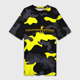 Платье-футболка 3D с принтом Counter Strike Global Offensive Камуфляж Чёрно Жёлтый в Белгороде,  |  | black | camo | camouflage | counter strike | counterstrike | cs go | csgo | yellow | жёлтый | камуфляж | контр страйк | контрстрайк | кс го | ксго | чёрный