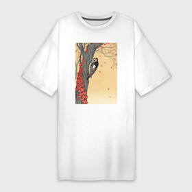 Платье-футболка хлопок с принтом Great Spotted Woodpecker in Tree with Red Ivy в Белгороде,  |  | japan | ohara koson | искусство | картины | культура японии | охара косон | птицы | япония | японская | японская анимация | японская культура | японская эстетика | японский стиль