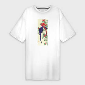 Платье-футболка хлопок с принтом Red and a Blue Parrot в Белгороде,  |  | искусство | картины | культура японии | охара косон | попугаи | птицы | япония | японская | японская анимация | японская культура | японская эстетика | японский стиль