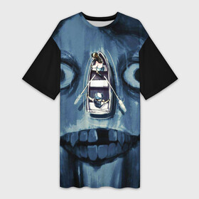 Платье-футболка 3D с принтом Арт  хоррор в Белгороде,  |  | handeyework | аниме | арт | бойтесь | боюсь | водяной | глаза | кикимора | лицо | лодка | мумия | плавание | пучиглазый | рисунок | синий | страшное | темно миний | хоррор