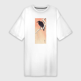 Платье-футболка хлопок с принтом Crow on Snowy Branch в Белгороде,  |  | japan | ohara koson | ворон | искусство | картины | охара косон | птицы | япония | японская | японская анимация | японская эстетика | японский стиль