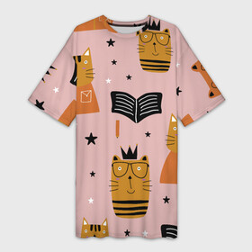 Платье-футболка 3D с принтом ЗАБАВНЫЕ КОТИКИ (FUNNY CATS) в Белгороде,  |  | домашние животные | котята | кошечки | кошки | лапа | любитель кошек | милые | мяу | очаровательные | полосатый
