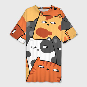 Платье-футболка 3D с принтом ТЕКСТУРНЫЕ КОТИКИ (TEXTURED SEALS) в Белгороде,  |  | домашнее животное | животные | забавные | котенок | котята | кошачьи | кошечки | кошки | лапа | любитель кошек | милые | мяу | очаровательные | полосатый | симпатичный кот