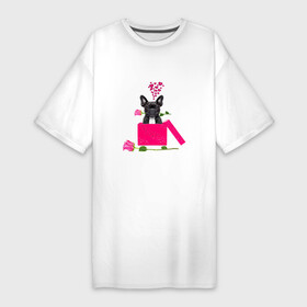 Платье-футболка хлопок с принтом ПОДАРОК С ЛЮБОВЬЮ в Белгороде,  |  | забавный | любовь | милый | подарок | роза | розовый | сердце | собака | счастливый | французкий бульдог | цветок