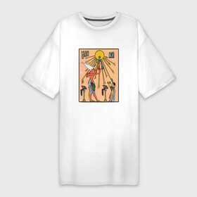 Платье-футболка хлопок с принтом Египетская фреска Атон с иероглифами в Белгороде,  |  | aten | egypt | fresco | tomb | атон | бог солнца | гробница | египетские | жрец | жрецы | иероглифы | картуш | картуши | культ атона | настенные рисунки | письменность | поклонение | ра | рисунок в пирамиде