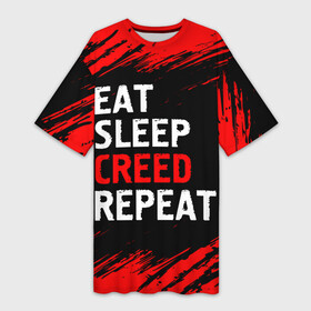 Платье-футболка 3D с принтом Eat Sleep Creed Repeat  Краски в Белгороде,  |  | creed | eat sleep creed repeat | logo | ассасин | игра | игры | краска | крид | лого | логотип | символ