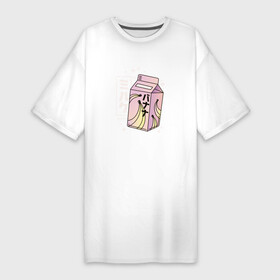 Платье-футболка хлопок с принтом Japanese Banana Milk  Японское банановое молоко в Белгороде,  |  | anime style | characters | japan | kawai | kawaii | trendy | в стиле аниме | иероглифы | кавай | кавайи | кавайный рисунок | кандзи | молочный коктейль | пакет молока | тренди | япония | японские символы