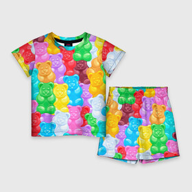 Детский костюм с шортами 3D с принтом мармеладные мишки разноцветные в Белгороде,  |  | background | bear | bears | colorful | gummy bears | haribo | marmalade | multicolor | sweets | мармелад | мармеладные мишки | медведи | медведь | мишки | мультицвет | разноцветный | сладости | фон | харибо