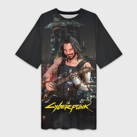 Платье-футболка 3D с принтом Johnny в гитарой Джонни  Cyberpunk2077 в Белгороде,  |  | 2077 | cyberpunk | cyberpunk 2077 | jognny | night city | vi | ви | джони | джонни | кибер | киберпанк | найтсити | панк