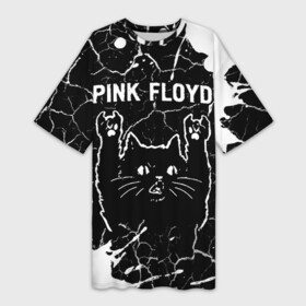 Платье-футболка 3D с принтом Pink Floyd  Rock Cat в Белгороде,  |  | band | floyd | metal | paint | pink | pink floyd | rock | брызги | группа | кот | краска | пинк | рок | рок кот | флойд