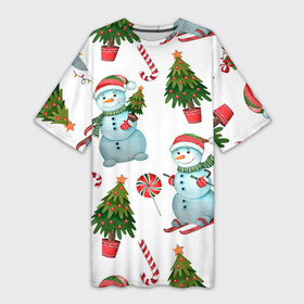 Платье-футболка 3D с принтом НОВОГОДНИЕ ПЕРСОНАЖИ NEW YEAR S CHARACTERS в Белгороде,  |  | весело | гирлянды | елка | забавный | зима | милый | новый год | подарки | праздник | рождественская елка | рождество | снег | снеговик | снежинка