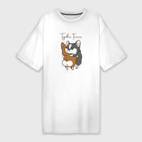 Платье-футболка хлопок с принтом Собаки вместе навсегда в Белгороде,  |  | вместе | животные | корги | любовь | навсегда | обнимашки | собаки | чувства