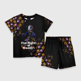Детский костюм с шортами 3D с принтом Five Nights at Freddy s Луна (паттерн) в Белгороде,  |  | 5 ночей с фредди | daycare att | five nights at freddys | foxy | security breach | аниматроники | воспитатель | игра | компьютерная игра | луна | фокси | фредди | фреди | чика