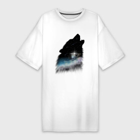 Платье-футболка хлопок с принтом Волк и космос в Белгороде,  |  | волк | вселенная | звезды | комета | космос | метеорит | небо | облака | планета | собака | хищник | черный