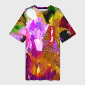 Платье-футболка 3D с принтом Красочный цветочный узор  Лето  Colorful Floral Pattern  Summer в Белгороде,  |  | color | flowers | pattern | summer | лето | узор | цвет | цветы