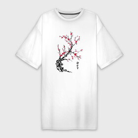 Платье-футболка хлопок с принтом Сакура с иероглифами в Белгороде,  |  | восток | дерево | сакура | цветение сакуры | япония