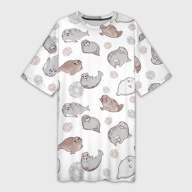Платье-футболка 3D с принтом Милые тюлени в Белгороде,  |  | животное | милота | семья | тюлени | тюлень
