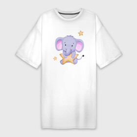 Платье-футболка хлопок с принтом Милый Слонёнок Со Звездой в Белгороде,  |  | Тематика изображения на принте: animals | beast | cute | животные | звери | милый | слон | слонёнок