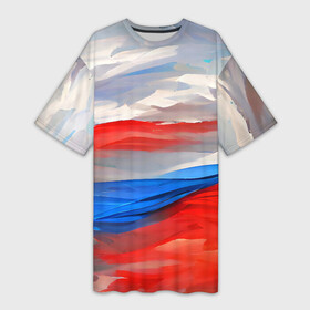 Платье-футболка 3D с принтом Флаг России в красках в Белгороде,  |  | colors | country | flag | patriot | russia | tricolor | краски | патриот | родина | россия | русский | рф | страна | триколор | флаг | цвета