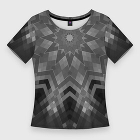 Женская футболка 3D Slim с принтом Серый геометрический орнамент калейдоскоп в Белгороде,  |  | grey | kaleidoscope | ornament | геометрический | черно белый