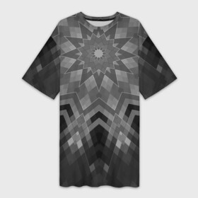 Платье-футболка 3D с принтом Серый геометрический орнамент калейдоскоп в Белгороде,  |  | grey | kaleidoscope | ornament | геометрический | черно белый