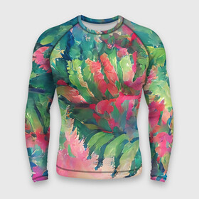 Мужской рашгард 3D с принтом Тропический микс в Белгороде,  |  | colors | fern | jungle | leaves | multicoloured | palm | summer | tree | деревья | джунгли | летнее настроение | лето | листья | пальма | папоротник | радостный | разноцветный | растения | рисунок | тропики | яркий