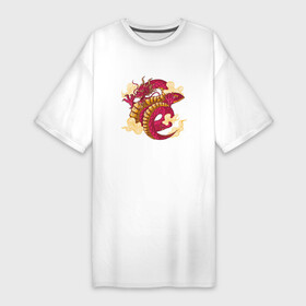 Платье-футболка хлопок с принтом Красный китайский дракон  Red Chineese Dragon в Белгороде,  |  | china | chineese | dragon | dragons | snake dragon | большой дракон | в виде змеи | длинный дракон | дракон змей | дракон на спине | змеиный дракон | змей лун | китайская мифология | лун | лун сюй | огромный дракон