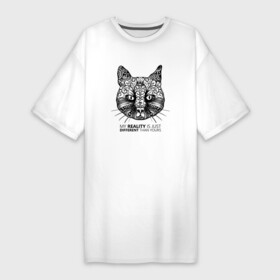 Платье-футболка хлопок с принтом Кот в стиле Мандала  Mandala Cat в Белгороде,  |  | cat | cats | esoteric | ethnic | fashion | forest | kitten | lover | lovers | mandala | sacral | scheme | style | буддизм | иллюстрация | ко | котейка | котёнок | котэ | кошка | лесное животное | лесной зверь | лесной кот | сакральная схема | стиль