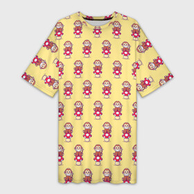 Платье-футболка 3D с принтом Обезьянка на грибе в Белгороде,  |  | гриб | желтый | животное | красный | милота | обезьяна | улыбка