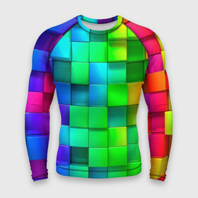 Мужской рашгард 3D с принтом РАЗНОЦВЕТНЫЕ КУБИКИ (MULTICOLORED CUBES) в Белгороде,  |  | геометрический | желтый | зеленый | квадратный | красный | красочный | куб | оптическая иллюзия | розовый | текстура | узор | цвета