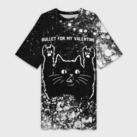 Платье-футболка 3D с принтом Bullet For My Valentine  Rock Cat в Белгороде,  |  | band | bullet | bullet for my valentine | for | metal | rock | valentine | буллет | валентайн | группа | кот | краска | краски | рок | рок кот