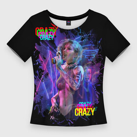 Женская футболка 3D Slim с принтом Crazy Neon girl в Белгороде,  |  | club | cyberpunk | girl | gun | neon | weapon | девушка | киберпанк | клуб | неон