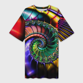Платье-футболка 3D с принтом Красочная фрактальная спираль  Colorful fractal spiral в Белгороде,  |  | fashion | fractal | neon | spiral | vanguard | авангард | мода | неон | спираль | фрактал