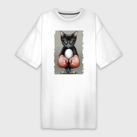 Платье-футболка хлопок с принтом Крутой котяра в боксёрских перчатках  Cool cat in boxing gloves в Белгороде,  |  | box | cat | ears | eyes | gloves | kitten | moustache | sneakers | view | бокс | взгляд | глаза | кеды | кот | перчатки | усы | уши