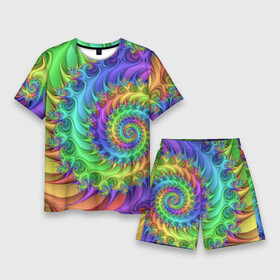 Мужской костюм с шортами 3D с принтом Красочная фрактальная спираль  Узор  Colorful fractal spiral  Pattern в Белгороде,  |  | abstraction | color | neon | pattern | spiral | абстракция | неон | спираль | узор | цвет