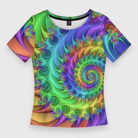 Женская футболка 3D Slim с принтом Красочная фрактальная спираль  Узор  Colorful fractal spiral  Pattern в Белгороде,  |  | abstraction | color | neon | pattern | spiral | абстракция | неон | спираль | узор | цвет