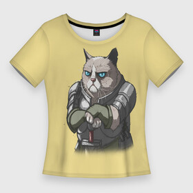 Женская футболка 3D Slim с принтом Сер Рыцарь Грумпи Кот в Белгороде,  |  | cat | grumpy | knight | skerim | воин | дракон | королевство | кот | кошка | рыцарь | скайрим