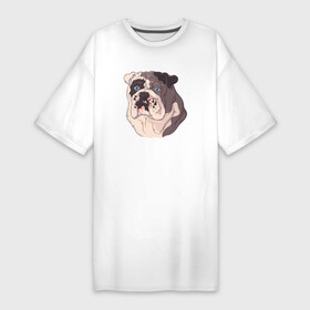 Платье-футболка хлопок с принтом Морда  Бульдога в Белгороде,  |  | бульдог | пес | песик | собака | собачка