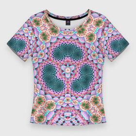 Женская футболка 3D Slim с принтом ЦВЕТНОЙ УЗОР КАЛЕЙДОСКОПА в Белгороде,  |  | абстракция | геометрический | декоративный | красивый | красочный | розовый | синий | текстура | цвет | цветочный | яркий